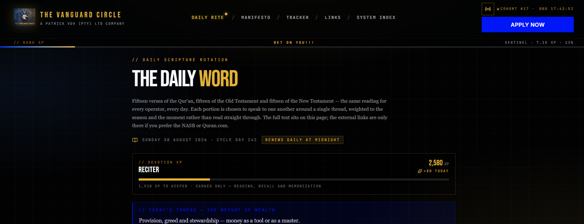 Screenshot of the live The Vanguard Circle website built by VDV Digital