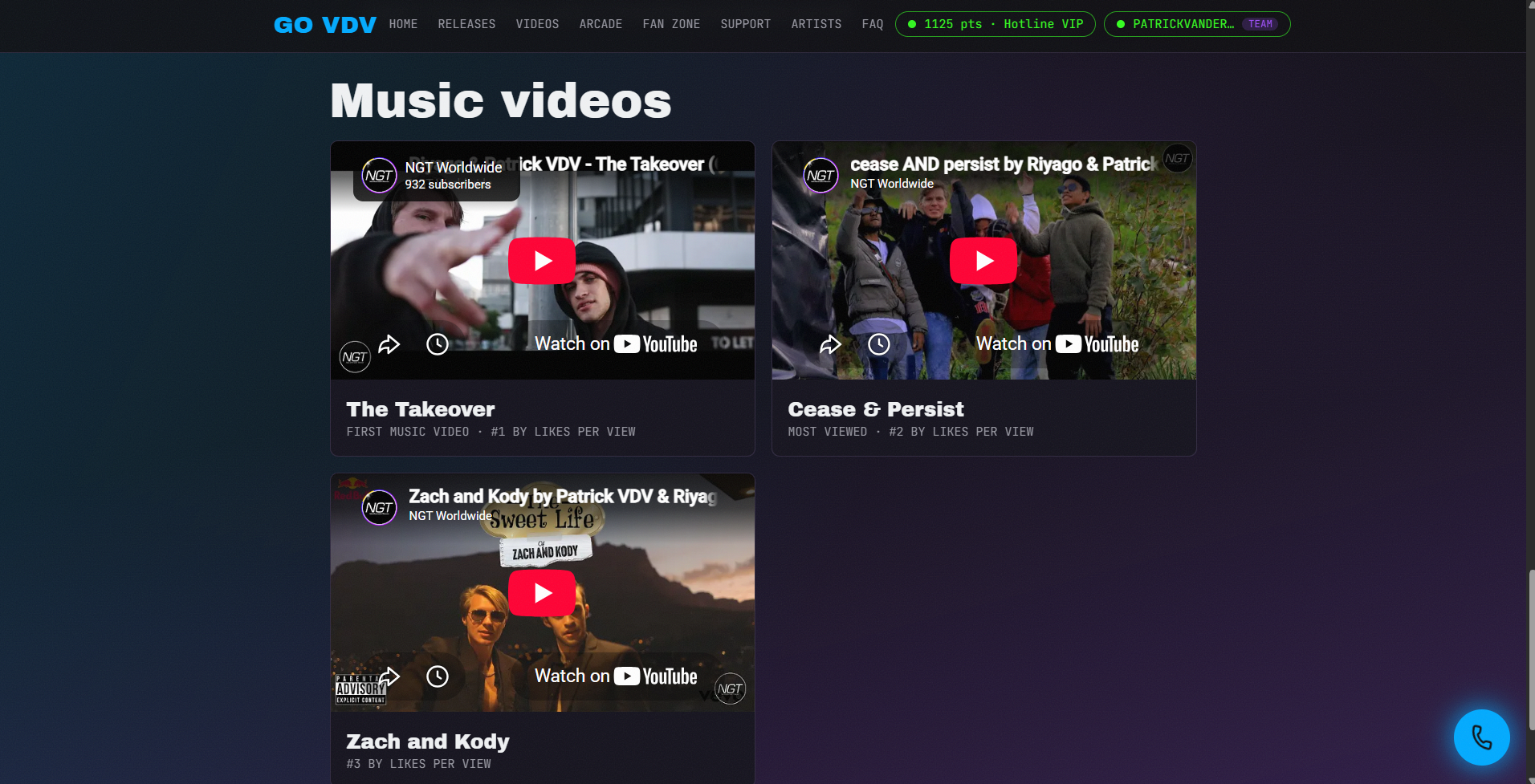 GO VDV — Music videos — ranked by engagement